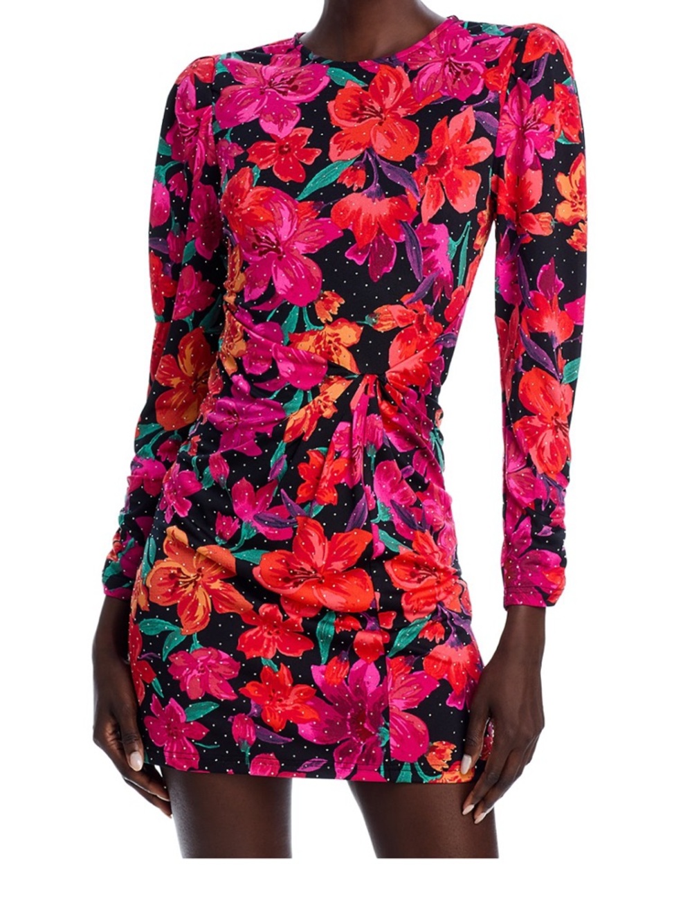 Aqua Amaryllis Floral Knit Long Sleeve Mini Dress